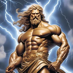 A majestic depiction of Zeus, the ancient Greek god of the sky and thunder