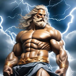 A majestic depiction of Zeus, the ancient Greek god of the sky and thunder
