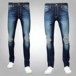 A stylish pair of blue jeans with detailed stitching and a modern fit, displayed on a plain background