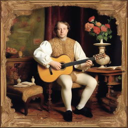 Create an image of a Renaissance man who is an extraordinary multi-instrumentalist