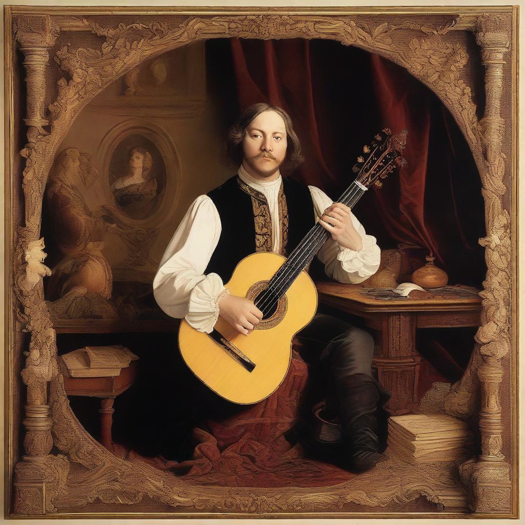 Create an image of a Renaissance man who is an extraordinary multi-instrumentalist