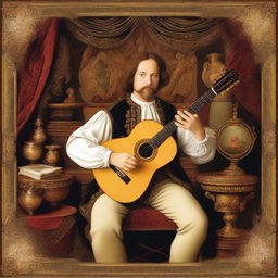 Create an image of a Renaissance man who is an extraordinary multi-instrumentalist