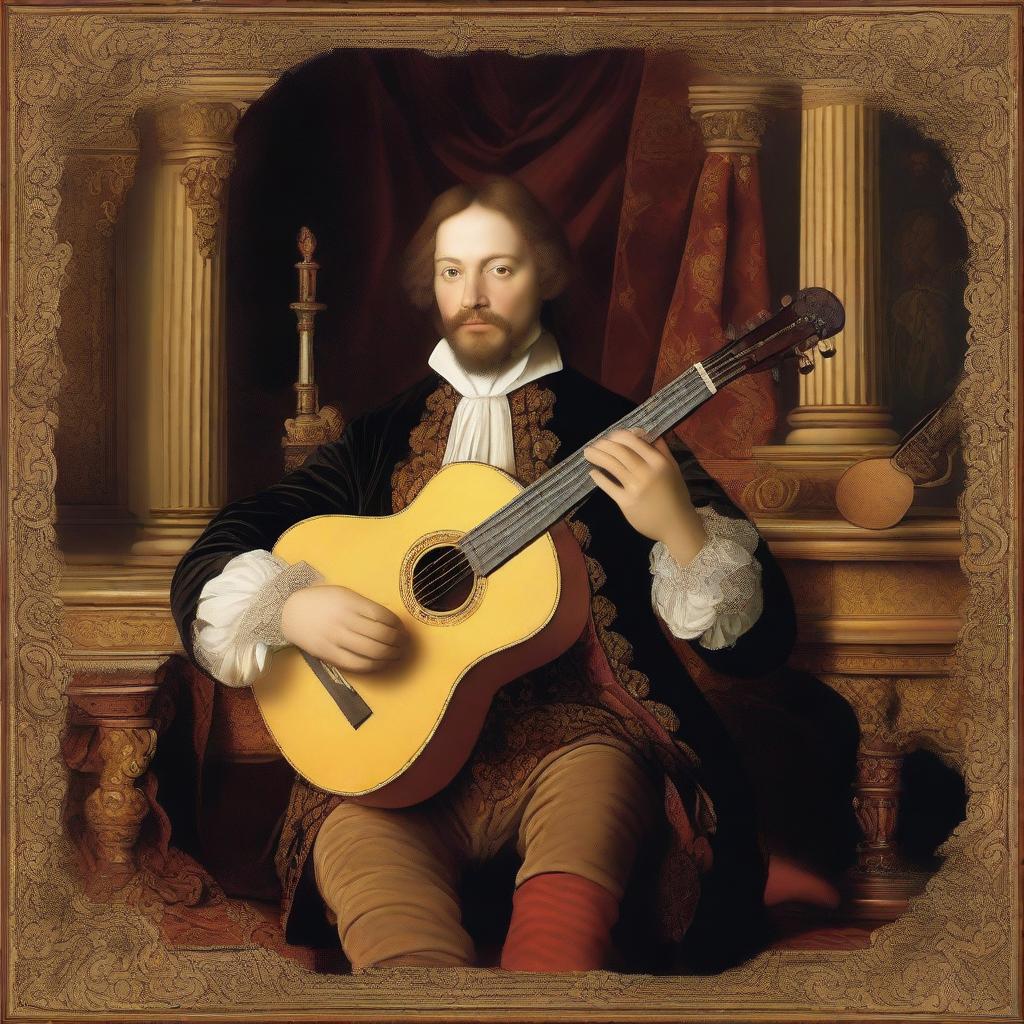 Create an image of a Renaissance man who is an extraordinary multi-instrumentalist