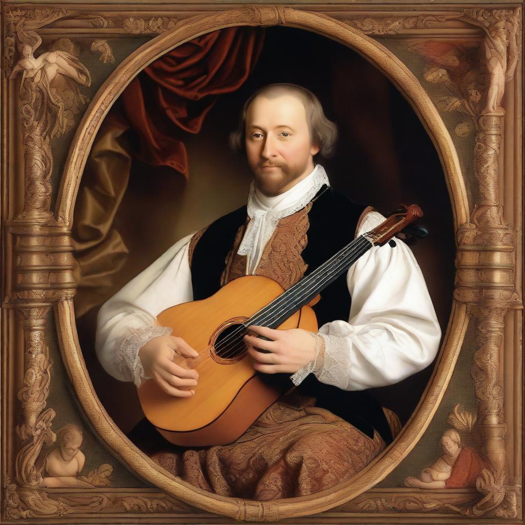 Create an image of a Renaissance man who is an extraordinary multi-instrumentalist