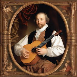 Create an image of a Renaissance man who is an extraordinary multi-instrumentalist