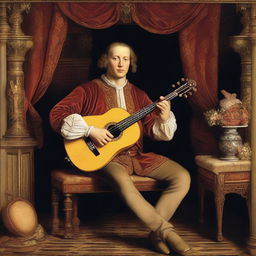 Create an image of a Renaissance man who is an extraordinary multi-instrumentalist