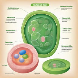 A detailed illustration showing the differences between an animal cell and a plant cell