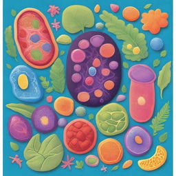 Create a vibrant and educational book cover featuring detailed illustrations of animal and plant cells