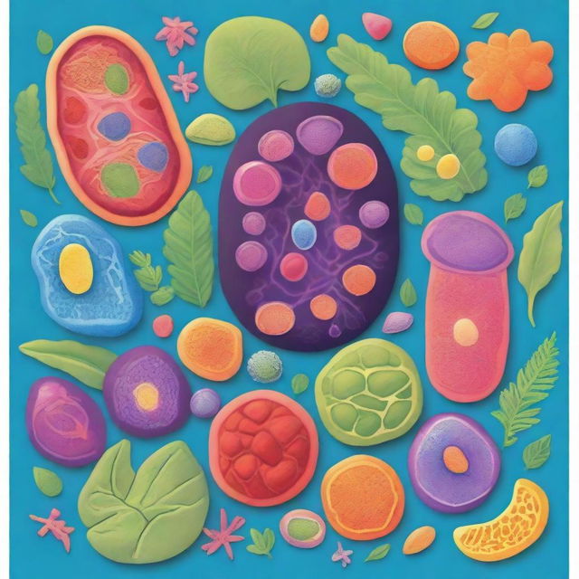 Create a vibrant and educational book cover featuring detailed illustrations of animal and plant cells