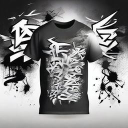 Create a design for a graffiti-themed t-shirt, using only black and white colors