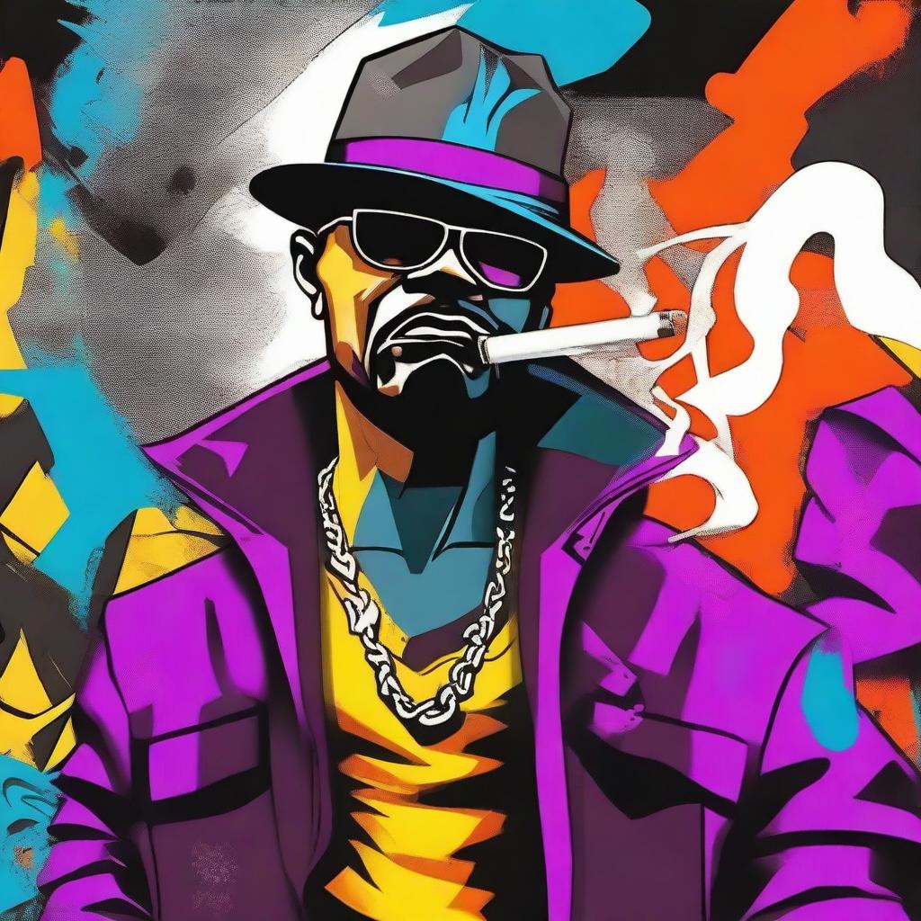 Create an image of a gangster character in a graffiti art style