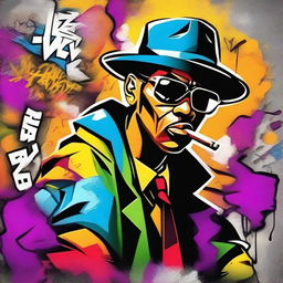 Create an image of a gangster character in a graffiti art style