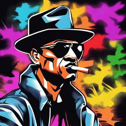 Create an image of a gangster character in a graffiti art style