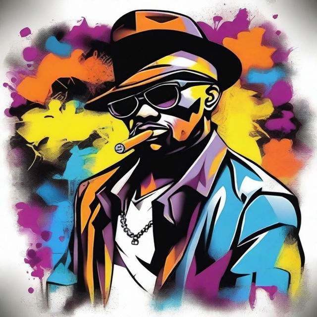 Create an image of a gangster character in a graffiti art style