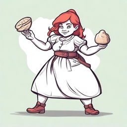 An ancient sketch style illustration of a female gnome druid baker in a fighting stance