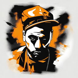 Create an image of a man wearing a t-shirt with a design featuring a portrait of a gangster character