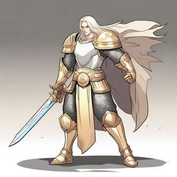 A cartoon style illustration of a male aasimar paladin in a fighting stance