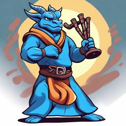 A cartoon style illustration of a male blue dragonborn monk in a fighting stance