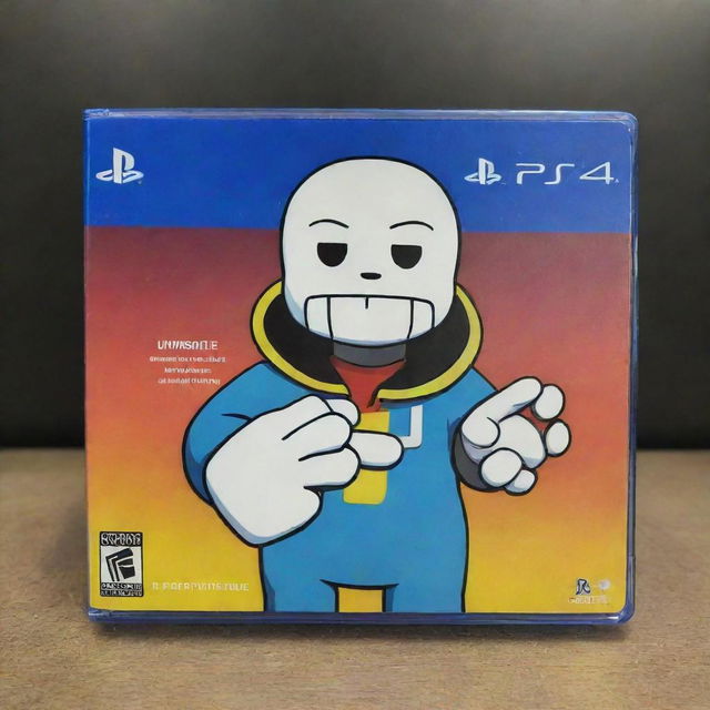 A CD of the PS4 game 'Undertale', featuring the character Sans on the disc cover, captured in vibrant colors with a professional finish.