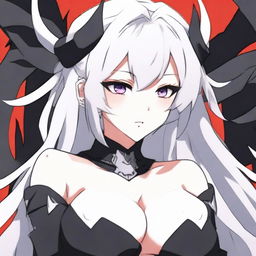 An anime girl with pale skin and white hair, featuring devil horns, posing for a selfie