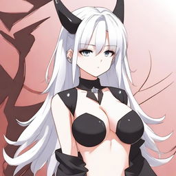 An anime girl with pale skin and white hair, featuring devil horns, posing for a selfie