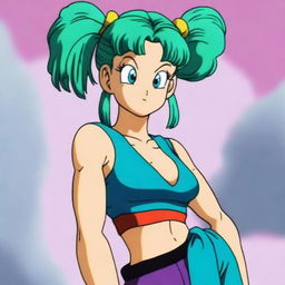 A realistic depiction of Bulma from Dragon Ball, portrayed with a slightly muscular physique