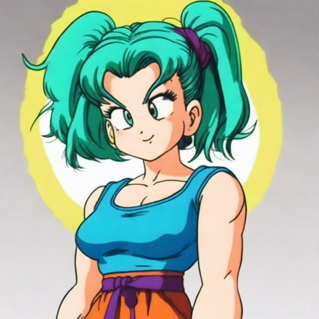 A realistic depiction of Bulma from Dragon Ball, portrayed with a slightly muscular physique