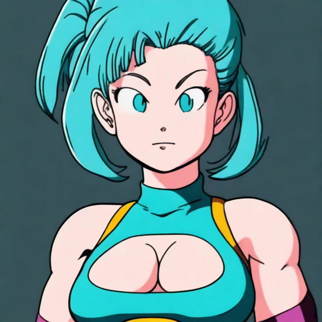 A realistic depiction of Bulma from Dragon Ball, portrayed with a slightly muscular physique