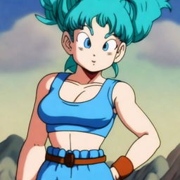 A realistic depiction of Bulma from Dragon Ball with a slightly muscular physique