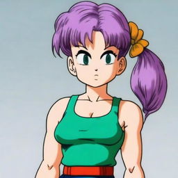 A realistic depiction of Bulma from Dragon Ball with a slightly muscular physique