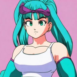 A realistic depiction of Bulma from Dragon Ball with a slightly muscular physique