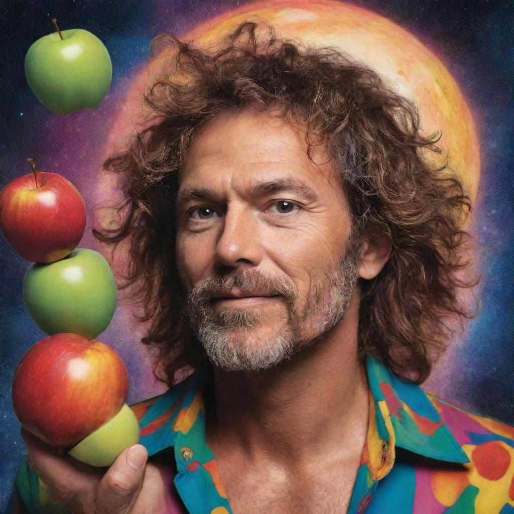 A stunning artistic interpretation of Jupiter Apple, the iconic Brazilian pop rock musician. Capture his eclectic style and vibrant energy in a cosmic, music-inspired setting.