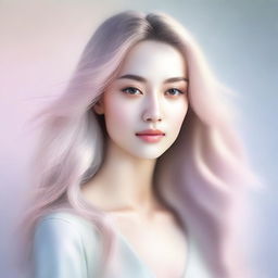 A detailed and realistic portrait of a woman with a serene expression