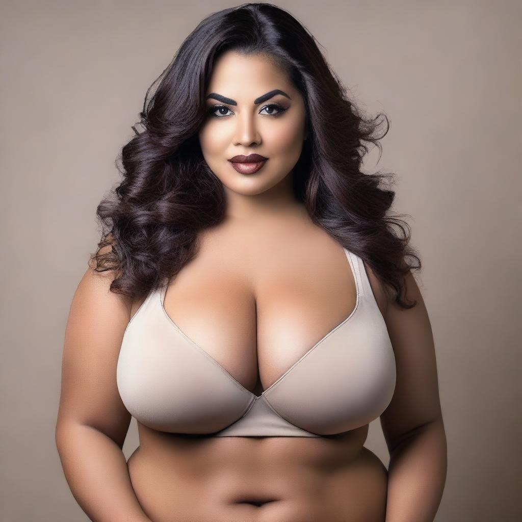 A portrait of a voluptuous woman with an elegant and confident demeanor