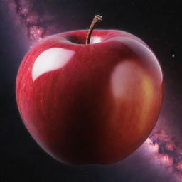 A planet designed to resemble an apple in a vibrant galaxy