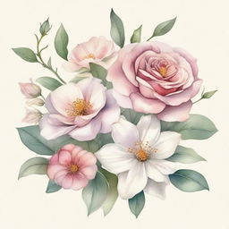 A vintage-style drawing featuring watercolor flowers