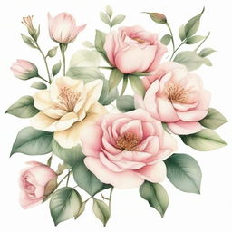 A vintage-style drawing featuring watercolor flowers