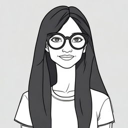 Create an animated drawing of a woman with long black hair and glasses