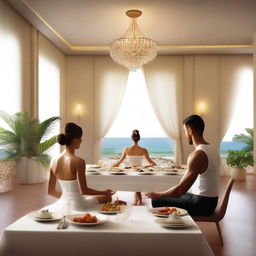 A serene yet indulgent scene depicting the art of balanced living hedonism