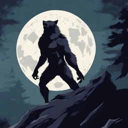 A fierce werewolf standing on a rocky cliff under a full moon, howling into the night sky