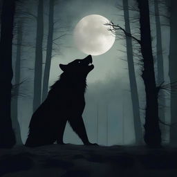 A dramatic scene featuring a werewolf howling at the moon in a dense, dark forest