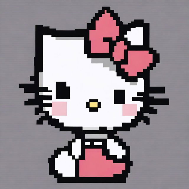 Create a pixel art image of Hello Kitty with black hair