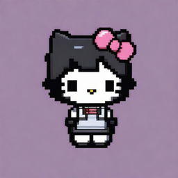 Create a pixel art image of Hello Kitty with black hair