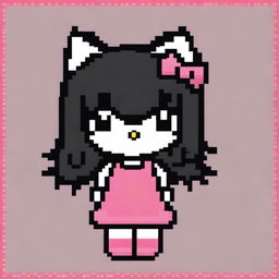 Create a pixel art image of Hello Kitty with black hair