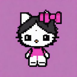 Create a pixel art image of Hello Kitty with black hair