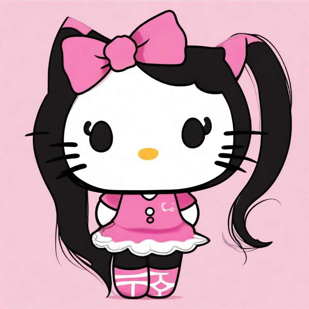 Create an image of Hello Kitty with black hair