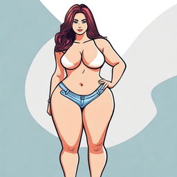 A beautiful Argentinian woman with a curvy body, featuring thick thighs and a big chest