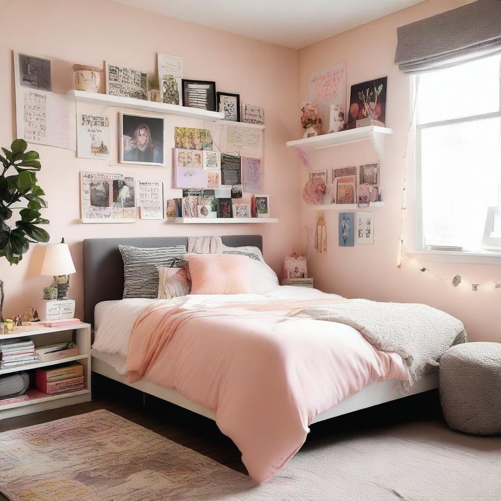 A cozy and stylish teenage girl's bedroom with modern decor