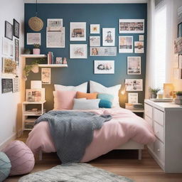 A cozy and stylish teenage girl's bedroom with modern decor