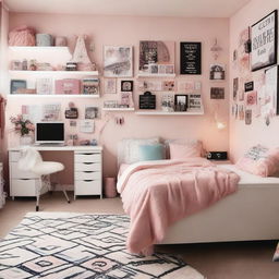 A cozy and stylish teenage girl's bedroom with modern decor